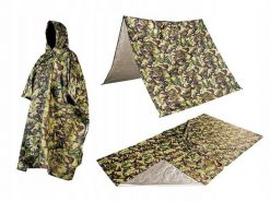 Poncho peleryna przeciwdeszczowa 3w1 tarp mata. Zielone kurtki przeciwdeszczowe NEO TOOLS, bez wzorów, z materiału, z kapturem. Za 103.99 zł.
