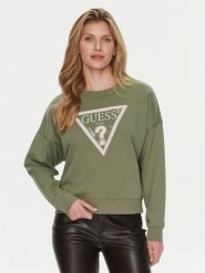 Guess Bluza Pony W4RQ13 KC5H2 Zielony Regular Fit. Zielone bluzy Guess, xs, z aplikacjami, z syntetyku, bez kaptura. Za 199.99 zł.
