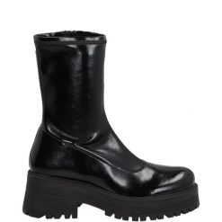 SZTYBLETY DAMSKIE 15838 NAPLA NERO. Botki Venezia, bez wzorów, z lakierowanej skóry, bez obcasa, bez zapięcia. Za 339.00 zł.
