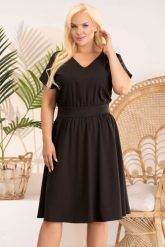 Sukienka wysmuklająca odcinana marszczona ANICETA czarna. Czarne sukienki KARKO, do pracy, plus size, bez wzorów, z elastanu, biznesowe, bez kołnierzyka, plus size, bez ramiączek, midi, proste. Za 419.50 zł.