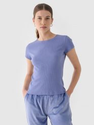 4F T-shirt slim gładki damski - granatowy XS. Niebieskie t-shirty 4f, xs, bez wzorów, z bawełny, klasyczne, bez kołnierzyka, bez ramiączek. W wyprzedaży za 29.99 zł.