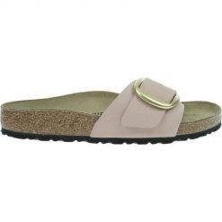 Klapki damskie Birkenstock Madrid Big Buckle. Czerwone klapki Birkenstock, bez wzorów, z materiału, bez obcasa, bez zapięcia. Za 709.99 zł.
