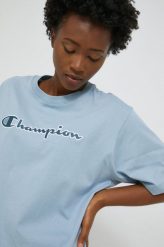 Champion t-shirt bawełniany. Niebieskie t-shirty Champion, l, z aplikacjami, z bawełny, bez kołnierzyka, bez ramiączek. W wyprzedaży za 124.99 zł.