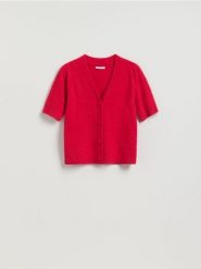 Kardigan z wełną - czerwony. Czerwone swetry Reserved, l, bez wzorów, z dzianiny, bez ramiączek. Za 129.99 zł.