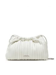 Calvin Klein Torebka Drawstring Plisse Crossbody LV04F3076G Biały. Białe kopertówki Calvin Klein, bez wzorów, ze skóry, wizytowe, bez dodatków. Za 529.99 zł.