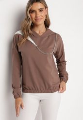 Brązowa Bawełniana Bluza z Kapturem z Ozdobnym Łańcuszkiem i Suwakiem Cielo. Brązowe bluzy Born2be, bez wzorów, z bawełny, casualowe, bez ramiączek, z kapturem. W wyprzedaży za 84.99 zł.