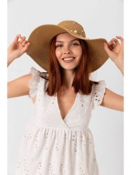 Lucky Bees Kapelusz przeciwsłoneczny w kolorze beżowym rozmiar: onesize. Brązowe kapelusze Lucky Bees, bez wzorów, z materiału. Za 78.99 zł.