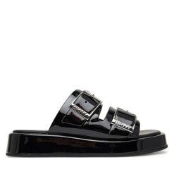 Klapki DKNY. Czarne klapki DKNY, bez wzorów, bez obcasa, bez zapięcia. Za 569.99 zł.