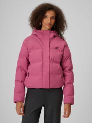 4F Kurtka zimowa z wypełnieniem syntetycznym damska - różowa XL. Czerwone kurtki 4f, na zimę, xl, bez wzorów, z materiału, klasyczne, bez kaptura. Za 499.99 zł.