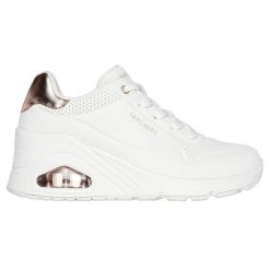 Buty Skechers Uno Wedge-Hi Steps 177520-WHT białe. Białe buty treningowe bez wzorów, z gumy, bez zapięcia. Za 544.84 zł.