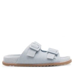 Klapki JENNY. Niebieskie klapki Jenny, bez wzorów, bez obcasa, bez zapięcia. Za 129.99 zł.