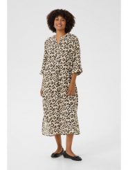 Kaffe Lniana sukienka w kolorze beżowym rozmiar: S/M. Brązowe sukienki Kaffe, na co dzień, m, bez wzorów, ze lnu, bez kołnierzyka, bez ramiączek, maxi, proste. Za 152.98 zł.