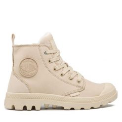 Trapery Palladium. Brązowe traperki Palladium, bez wzorów, bez obcasa, bez zapięcia. Za 579.99 zł.