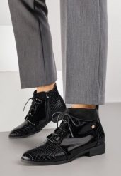 Czarne Eleganckie Botki Vices ze Sznurowaną Cholewką Vlerrie. Czarne botki Renee, bez wzorów, z jeansu, eleganckie, bez obcasa, na płaskiej podeszwie, bez zapięcia. Za 109.99 zł.