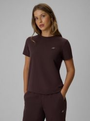 4F T-shirt regular gładki damski - brązowy XL. Brązowe t-shirty 4f, uniwersalny, bez wzorów, z bawełny, klasyczne, bez kołnierzyka, bez ramiączek. Za 49.99 zł.