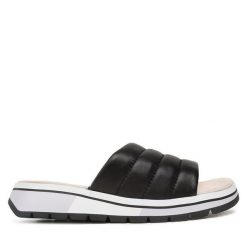 Klapki Caprice. Czarne klapki Caprice, bez wzorów, bez obcasa, bez zapięcia. Za 229.99 zł.