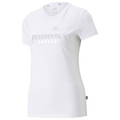 T-shirt Damski Metalik Logo Essentials. Białe t-shirty Puma, m, bez wzorów, sportowe, bez kołnierzyka, bez ramiączek. Za 156.99 zł.