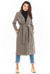 Płaszcz w Kratę Wiązany Paskiem - Granatowy. Niebieskie płaszcze Awama, l, bez wzorów, z elastanu, bez kaptura. Za 369.90 zł.