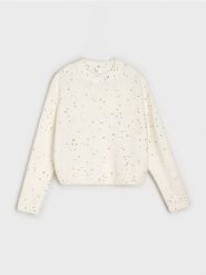 Sweter z kolorowymi cekinami i domieszką wełny - kremowy. Białe swetry Sinsay, l, bez wzorów, z wełny, bez ramiączek. Za 69.99 zł.