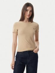 Tommy Jeans T-Shirt DW0DW20459 Beżowy jasny Slim Fit. Brązowe t-shirty Tommy Jeans, s, bez wzorów, z bawełny, bez kołnierzyka, bez ramiączek. Za 129.99 zł.