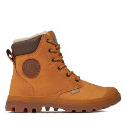 Trapery Palladium. Brązowe traperki Palladium, bez wzorów, sportowe, bez obcasa, bez zapięcia. Za 839.99 zł.
