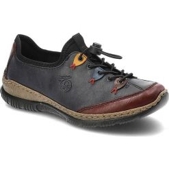 Granatowe Półbuty Rieker Wygodne Buty Damskie. Niebieskie półbuty wsuwane Rieker, bez wzorów, ze skóry ekologicznej, bez obcasa. Za 309.00 zł.