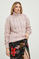 Answear Lab sweter z wełną damski kolor różowy ciepły z golfem. Czerwone swetry Answear Lab, m, bez wzorów, z dzianiny, bez ramiączek. W wyprzedaży za 166.99 zł.