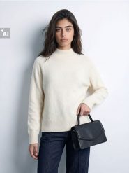 Klasyczny sweter z półgolfem, z domieszką wełny - kremowy. Białe swetry Sinsay, l, bez wzorów, z wełny, klasyczne, bez ramiączek. Za 59.99 zł.