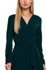 Sukienka elegancka wizytowa kopertowa wiązana w pasie zielona. Zielone sukienki MOE, na imprezę, xl, bez wzorów, eleganckie, bez kołnierzyka, bez ramiączek, maxi, kopertowe. Za 379.00 zł.
