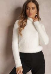 Biały Golf Wełniany Cheki. Białe swetry Renee, m, bez wzorów, z tkaniny, bez ramiączek. Za 34.99 zł.