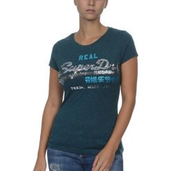 Koszulka turystyczna damska Superdry Vintage Logo Sequin. Niebieskie t-shirty sportowe Superdry, xs, bez wzorów, z bawełny, bez ramiączek. Za 103.00 zł.
