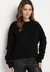 Czarny Sweter Krótki z Wycięciem na Plecach Torine. Czarne swetry Born2be, m, bez wzorów, z jeansu, eleganckie, bez ramiączek. W wyprzedaży za 101.99 zł.