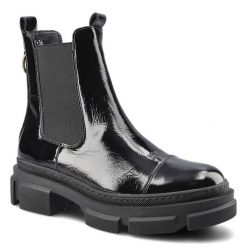 Czarne Botki Karino Damskie Stylowe Obuwie. Czarne botki Karino, bez wzorów, z gumy, biznesowe, bez obcasa, na płaskiej podeszwie, bez zapięcia. Za 379.00 zł.