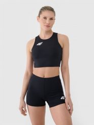4F Biustonosz treningowy ze średnim wsparciem damski - czarny XL. Czarne biustonosze sportowe 4f, bez wzorów, z dzianiny, do biegania. Za 129.99 zł.