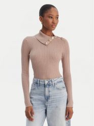 Guess Sweter W6RR07 Z2YK2 Beżowy Regular Fit. Brązowe swetry Guess, xs, z aplikacjami, z wiskozy, bez ramiączek. Za 399.99 zł.