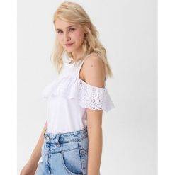 Bluzka z ażurową falbanką - Biały. Bluzki House. Za 39.99 zł.