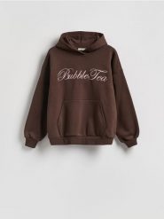 Bluza oversize z haftem - brązowy. Brązowe bluzy bez kaptura Reserved, l, bez wzorów, z bawełny, bez kaptura. Za 129.99 zł.