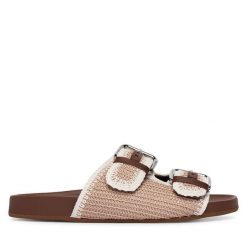 Klapki Weekend Max Mara. Brązowe klapki Weekend Max Mara, bez wzorów, bez obcasa, bez zapięcia. Za 1,259.00 zł.
