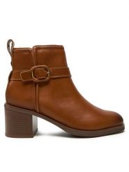 Clarks Botki Chamberly Trim 26178834 Brązowy. Brązowe botki Clarks, bez wzorów, ze skóry, bez obcasa, na słupku, bez zapięcia. Za 339.99 zł.