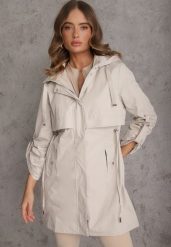 Beżowa Kurtka Przejściowa Typu Parka z Odpinanym Kapturem Ozdobiona Sznurkami Fallaiah. Brązowe płaszcze Renee, l, bez wzorów. Za 189.99 zł.