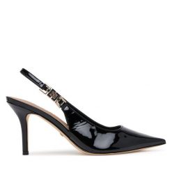 Sandały Guess. Czarne sandały Guess, z aplikacjami, bez obcasa, na szpilce, bez zapięcia. Za 639.99 zł.