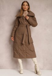 Brązowa Kurtka za Kolano Pikowana Chadi. Brązowe kurtki Renee, l, bez wzorów, z jeansu, eleganckie, bez kaptura. W wyprzedaży za 195.99 zł.