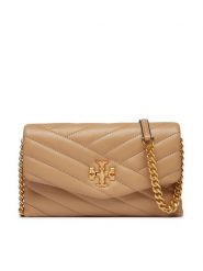 Tory Burch Torebka Kira Chevron Chain Wallet 90343 Beżowy. Brązowe listonoszki Tory Burch, bez wzorów, ze skóry, bez dodatków. Za 1,999.00 zł.