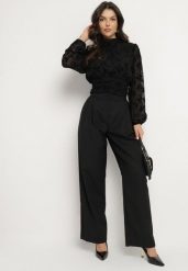 Czarne Szerokie Spodnie Garniturowe High Waist Nalinas. Czarne jeansy Born2be, l, z aplikacjami, z jeansu, biznesowe, z podwyższonym stanem. W wyprzedaży za 93.49 zł.