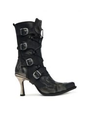 NEW ROCK Botki M-9591-S3 Czarny. Czarne botki NEW ROCK, bez wzorów, ze skóry, rockowe, bez obcasa, na szpilce, bez zapięcia. Za 1,269.00 zł.