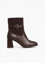 Botki ze wstawkami z tkaniny. Brązowe botki bonprix, bez wzorów, z tkaniny, bez obcasa, bez zapięcia. Za 189.99 zł.