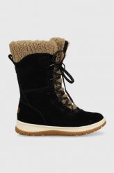 UGG buty zamszowe Lakesider Tall Lace damskie kolor czarny na płaskim obcasie lekko ocieplone. Czarne botki UGG, bez wzorów, z gumy, z okrągłym noskiem, bez obcasa, na płaskiej podeszwie, bez zapięcia. W wyprzedaży za 619.99 zł.