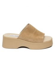 Steve Madden Skórzane klapki w kolorze beżowym rozmiar: 41. Brązowe klapki Steve Madden, bez wzorów, klasyczne, z otwartym noskiem, bez obcasa, na platformie, bez zapięcia. Za 223.46 zł.