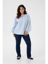 KAFFE curve Bluzka w kolorze błękitno-białym rozmiar: 44. Niebieskie bluzki KAFFE curve, bez wzorów, z bawełny, bez kołnierzyka, bez ramiączek. Za 86.99 zł.