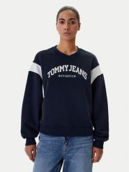 Tommy Jeans Bluza Varsity DW0DW22365 Granatowy Boxy Fit. Niebieskie bluzy Tommy Jeans, m, bez wzorów, z bawełny, bez kaptura. Za 489.99 zł.